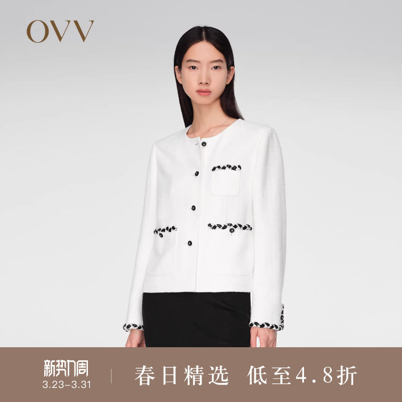 【经典粗花呢】OVV春夏热卖女装优雅山茶花纽扣夹克外套