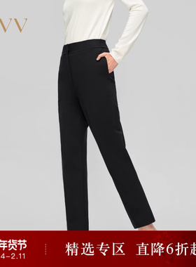 OVV秋冬热卖女装挺括羊毛罗马布拉链口袋休闲通勤九分裤
