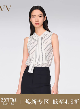 【重磅真丝】OVVOutlet春夏热卖女装22MM素绉缎飘带无袖衬衫