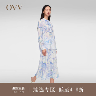 长袖 衬衫 飘带雪纺衫 女装 抽象笔刷印花 OVV春夏热卖