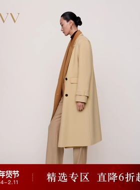 OVV秋冬热卖女装复古双排扣高支羊毛通勤长款经典大衣