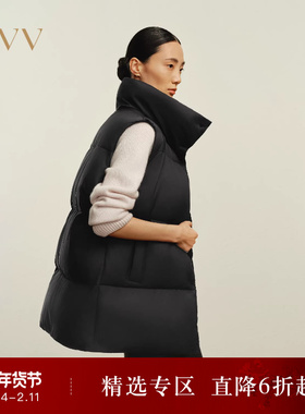 OVVOutlet秋冬热卖女装桃绒面料立领保暖蓬松羽绒马甲背心