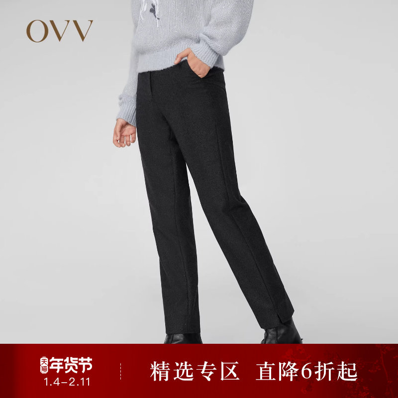 OVVOutlet秋冬新款女装法兰绒后腰橡筋脚口开衩套装西服裤子,女装/女士精品,西装裤/正装裤,淘宝优惠券,粉丝福利购,淘宝优惠卷