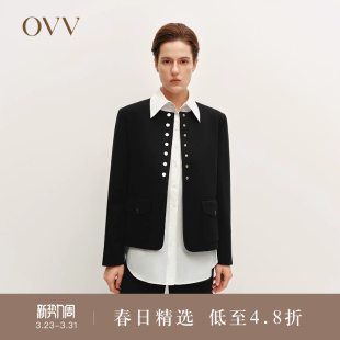 黑金圆领针织羊毛夹克休闲外套 经典 OVVOutlet秋冬热卖 女装