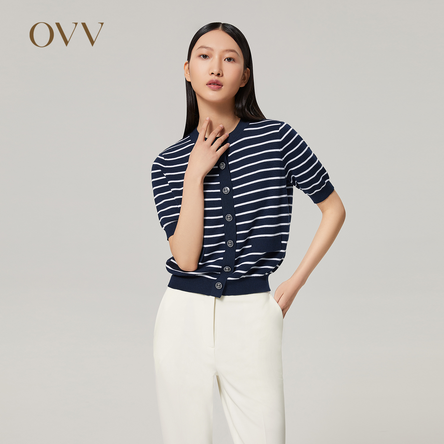 OVV秋冬女装海军风条纹