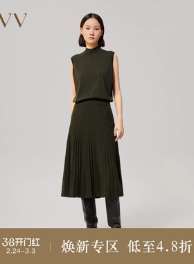 【可机洗黄金羊毛】OVV秋冬女装优雅A字百褶羊毛半身裙