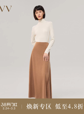 OVV Outlet秋冬女装简洁经典不对称柔软舒适针织羊毛A字半身裙