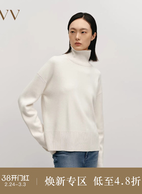 OVVOutlet秋冬热卖女装优雅时髦松弛长袖可翻折高领羊绒衫