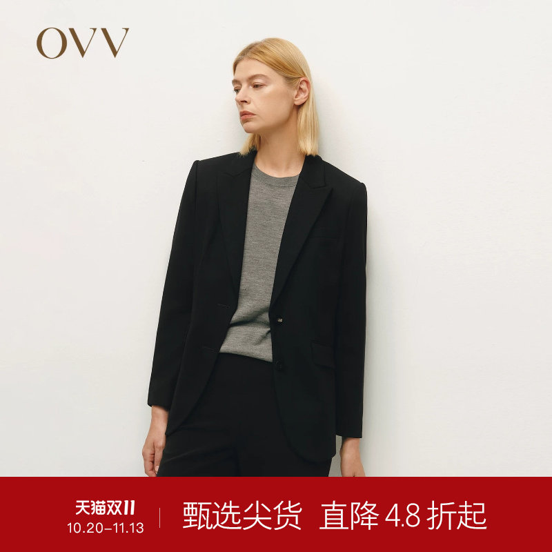OVVOutlet秋冬热卖女装优雅戗驳领修身休闲通勤羊毛西服外套