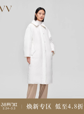 OVVOutlet秋冬新款女装正反双面两穿小翻领长款宽松羽绒服