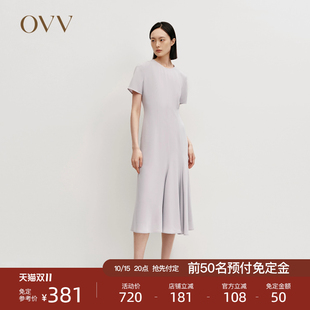 短袖 女装 OVVOutlet2024秋冬新款 圆领A字连衣裙 日本进口三醋酸