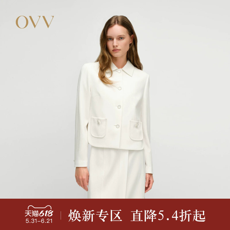 OVV2025春夏新款女装日本进口三醋酸翻领正装夹克休闲外套