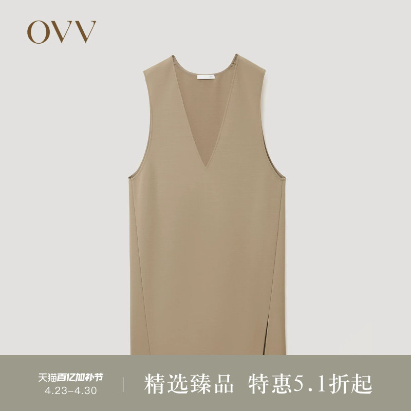 OVVOutlet秋冬热卖女装时尚深V领简约优雅羊毛背心连衣裙