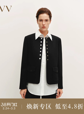 OVVOutlet秋冬热卖女装经典黑金圆领针织羊毛夹克休闲外套