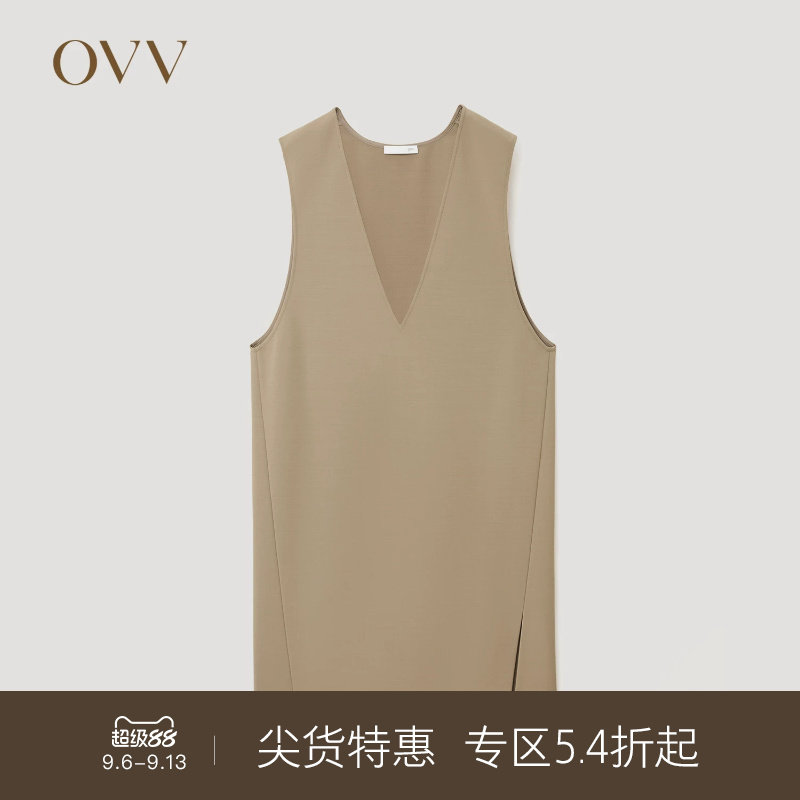OVVOutlet秋冬热卖女装时尚深V领简约优雅羊毛背心连衣裙