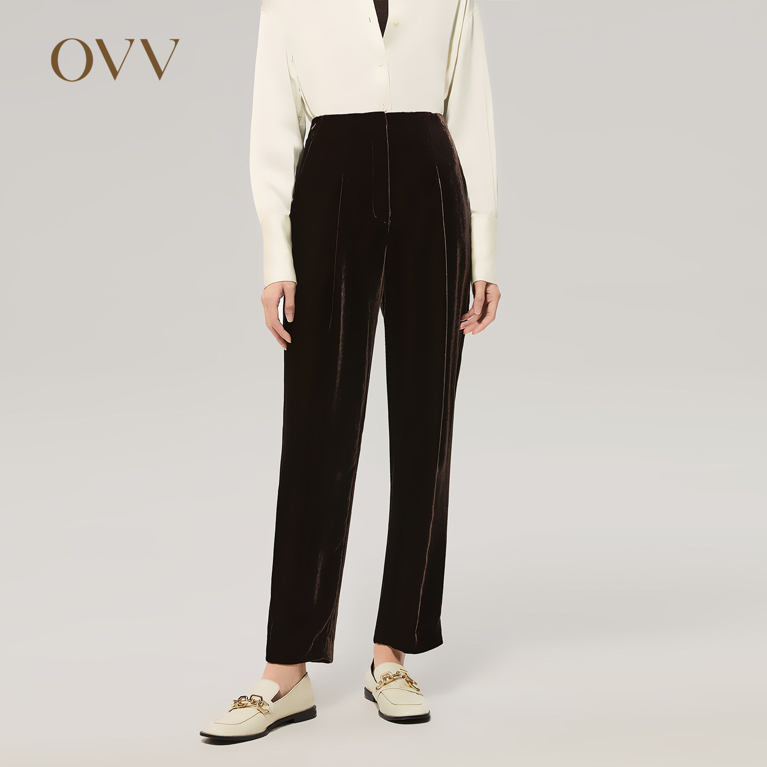 OVVOutlet 秋冬新款女日本进口丝绒简约利落套装锥形九分裤