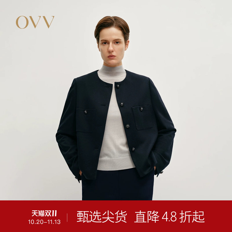 【黄金羊毛】OVVOutlet秋冬热卖热卖女装圆领直筒夹克休闲外套