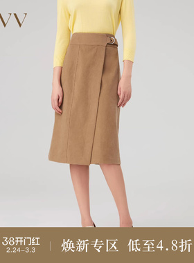 OVVOutlet秋冬新款女装麂皮绒质感基础易搭一片式中款半身裙