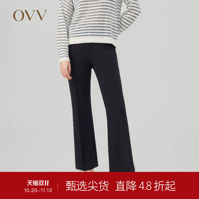 OVVOutlet秋冬热卖女装针织罗马裤弹力开衩设计微喇休闲长裤