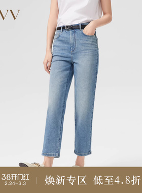 OVV春夏热卖女装意大利进口面料磨毛做旧牛仔裤