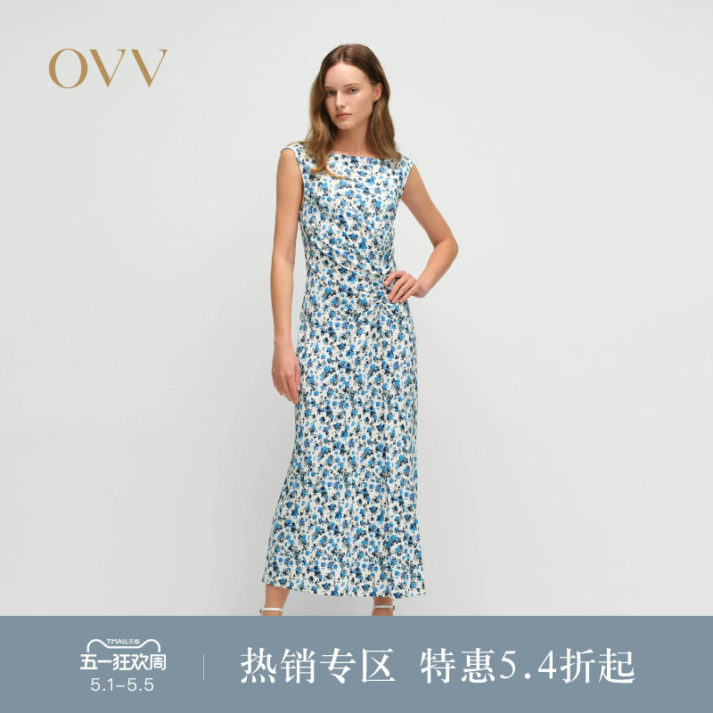 OVV2025春夏新款女装浪漫法式小碎花印花长款连衣裙