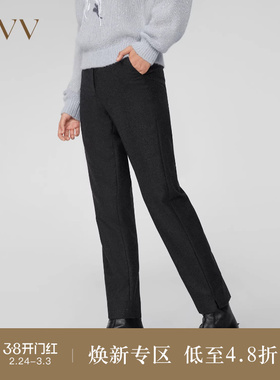 OVVOutlet秋冬新款女装法兰绒后腰橡筋脚口开衩套装西服裤子