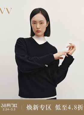 OVVOutlet秋冬热卖女装V领袖口活动金属扣羊毛长袖针织衫