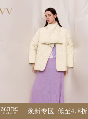 OVV秋冬热卖女装不规则门襟可拆卸围巾桃绒羽绒服外套