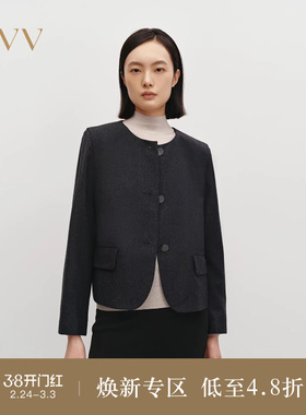 OVVOutlet秋冬热卖女装细闪羊毛薄花呢圆弧下摆休闲夹克外套