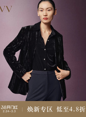【极夜丝绒】OVVOutlet秋冬热卖女装戗驳领通勤休闲西服外套
