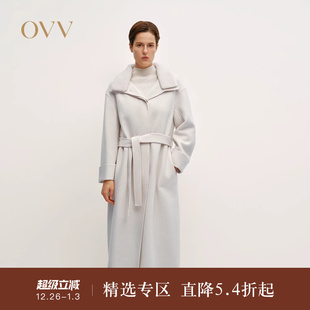 OVV秋冬热卖 毛领设计随附腰带羊毛双面呢大衣 女装
