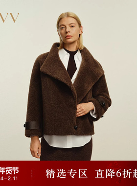 OVV秋冬热卖女装时髦简约毛绒感羊毛混纺短款大衣