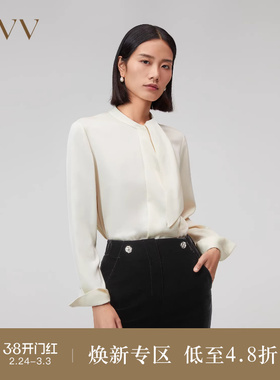 OVVOutlet秋冬新款女装缎面醋酸造型感飘带设计休闲感长袖衬衫