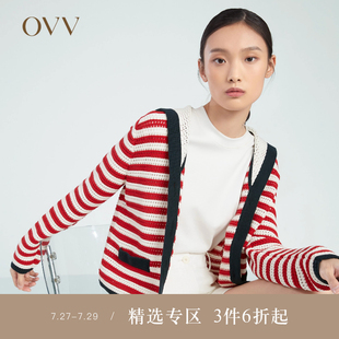 针织外套 OVV春夏热卖 女装 新疆棉条纹海军领法式 风格