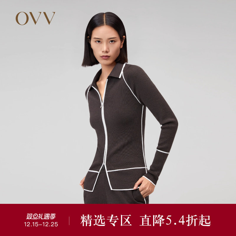 【可机洗黄金羊毛】OVVOutlet秋冬新款女装撞色运动风针织外