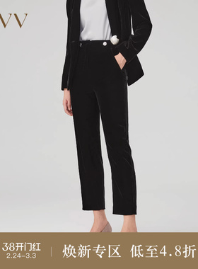 OVV秋冬新款女装日本进口丝绒面料无腰后腰橡筋套装西裤