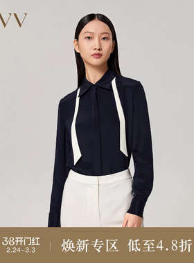 【重磅真丝】OVV Outlet秋冬女装30MM重绉V领飘带气质休闲衬衫
