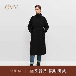 立领设计随附腰带中长羊毛双面呢大衣 女装 OVVOutlet秋冬热卖 新款