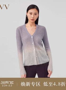 OVVOutlet秋冬新款女装吊染工艺马海毛优雅渐变印花针织开衫外套