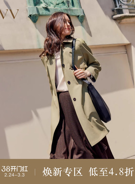 OVVOutlet秋冬新款女装温柔自然翻领暗门襟休闲通勤针织羊毛风衣