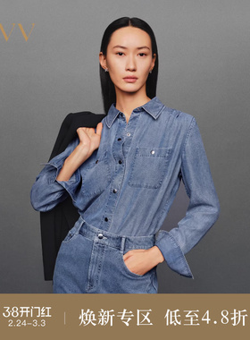OVV春夏热卖女装经典易搭天丝面料翻领休闲牛仔衬衫