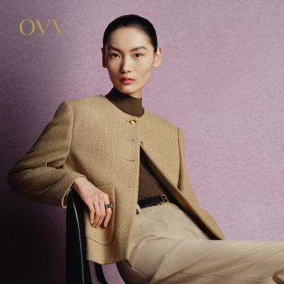 【粗花呢夹克】OVVOutlet2024秋冬女装金属丝羊毛混纺夹克外套