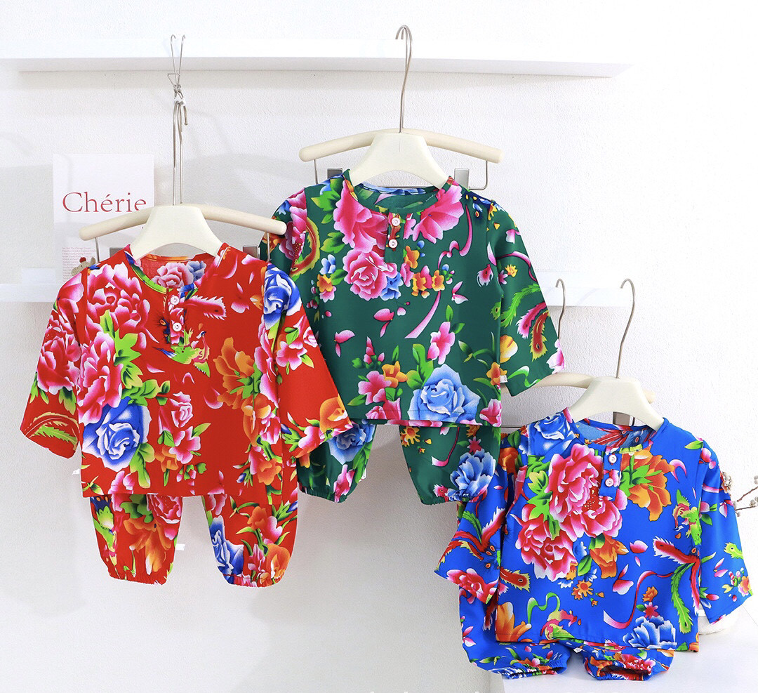 东北大花布衣服儿童套装男女童宝家居服套装