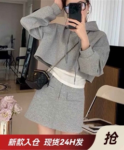 秋装 搭配一整套休闲轻奢连帽上衣通勤显瘦高腰遮肉半身裙时尚 套装