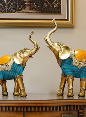 大象桌面摆件一对树脂工艺品客厅电视柜酒柜玄关桌面家居装饰摆设