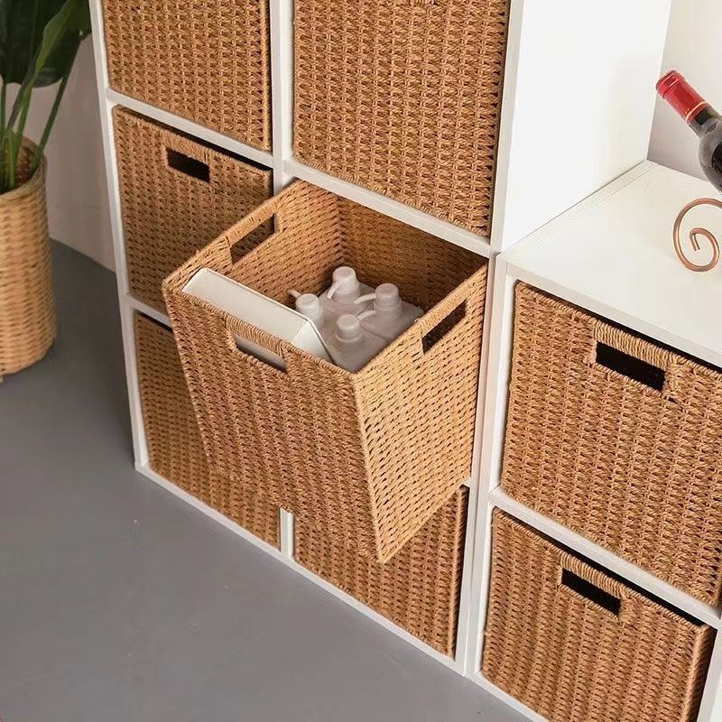 格子柜折叠收纳整理箱客厅u卧室衣物收纳筐仿草编纸藤编玩具收纳