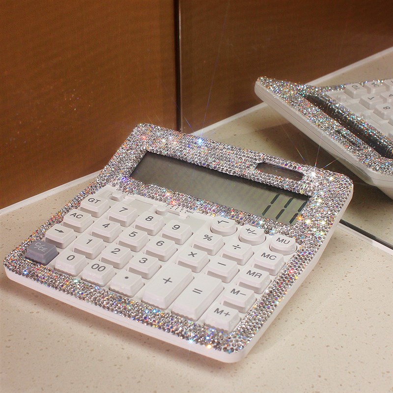 奢华镶钻计算器女神m款办公用大屏幕12位电子计算机网红款好看大