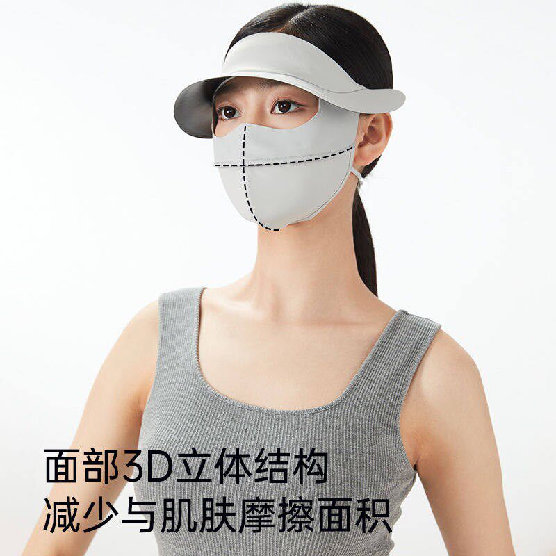 带帽沿防晒口罩全脸部女士防紫外线透气帽子一体高端颜值漂亮面罩