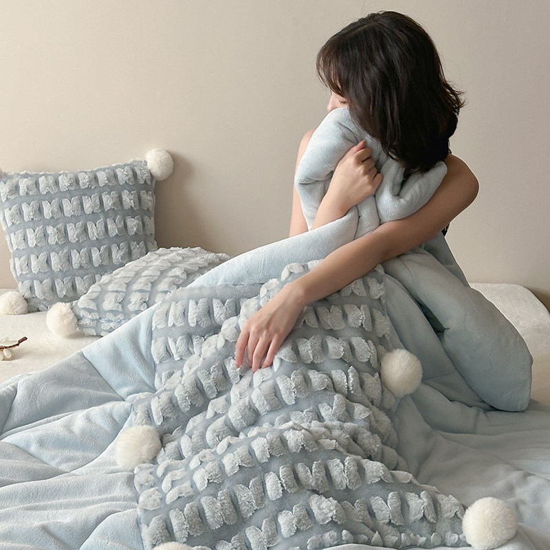 蓝色抱枕被子两用纯色靠r垫沙发盖毯加厚办公室学生宿舍午休枕头