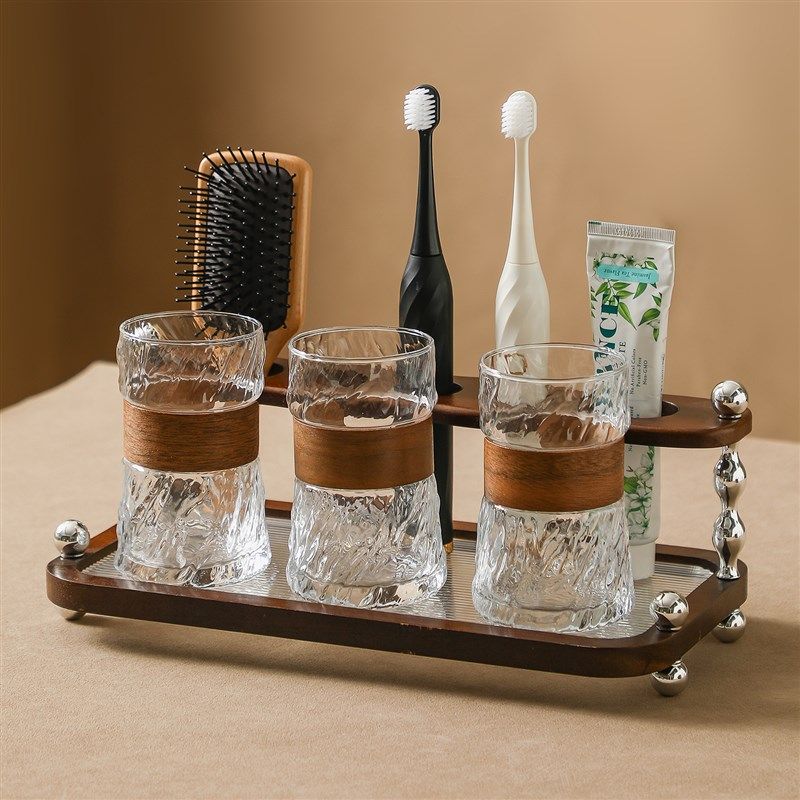 中古风牙刷漱口杯置物架卫生间台面牙膏电动牙刷架覆古洗漱杯套装